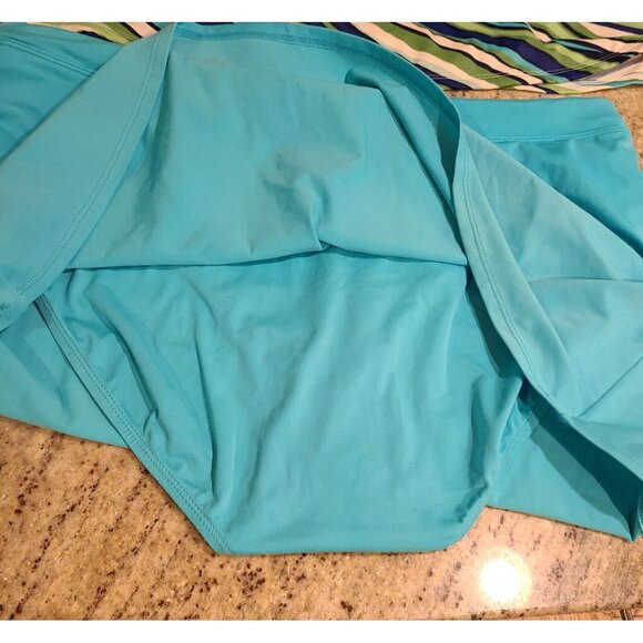 LL Bean Tankini Swim Skirt Set Plus Size 18 Blue Green Stripe Halter - Picture 4 of 16